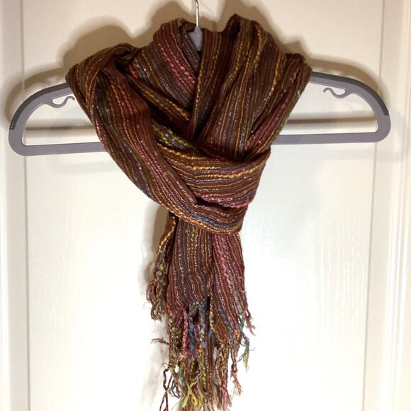 Max Nouveau Womens Long Scarf Brown Multicolored Earthy Tones Winter Neck Warmer - Picture 1 of 8
